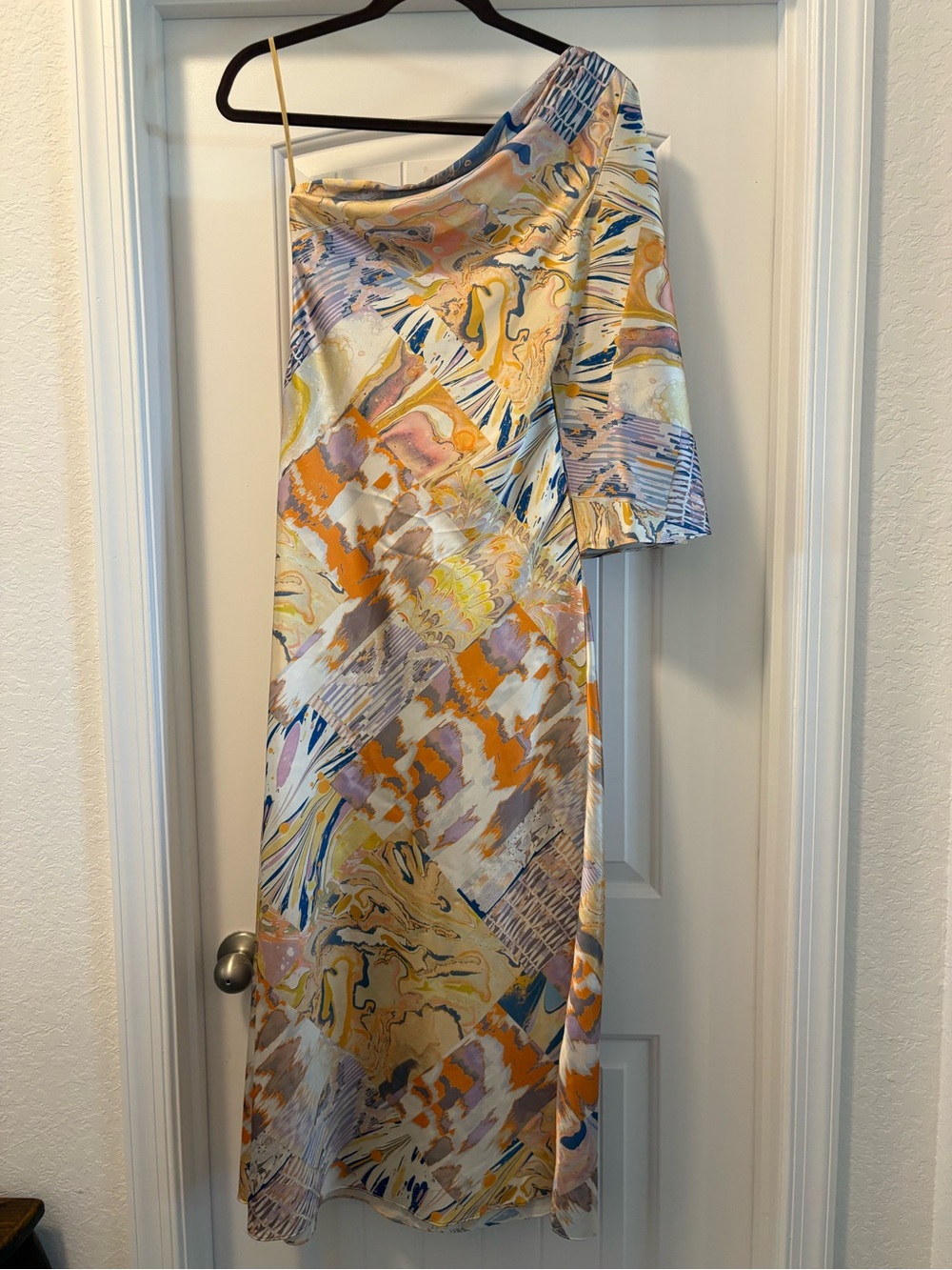 Mandira Wirk Anthropologie One-Shoulder Marble Print Maxi Dress in Pastels Small - Picture 5 of 5